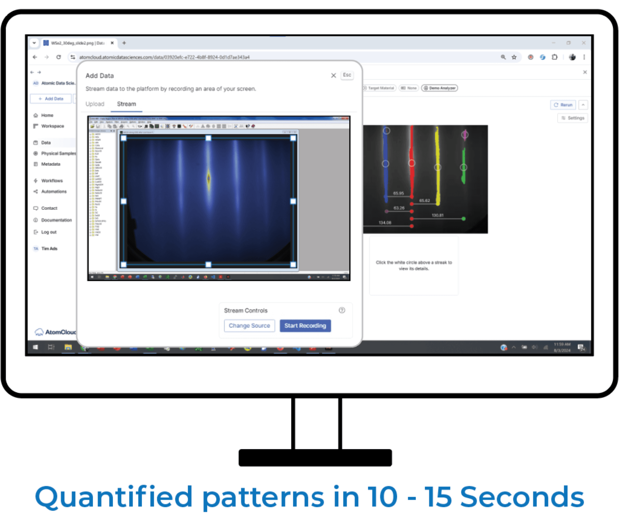 Screenshot of Atomscale with streaming RHEED data